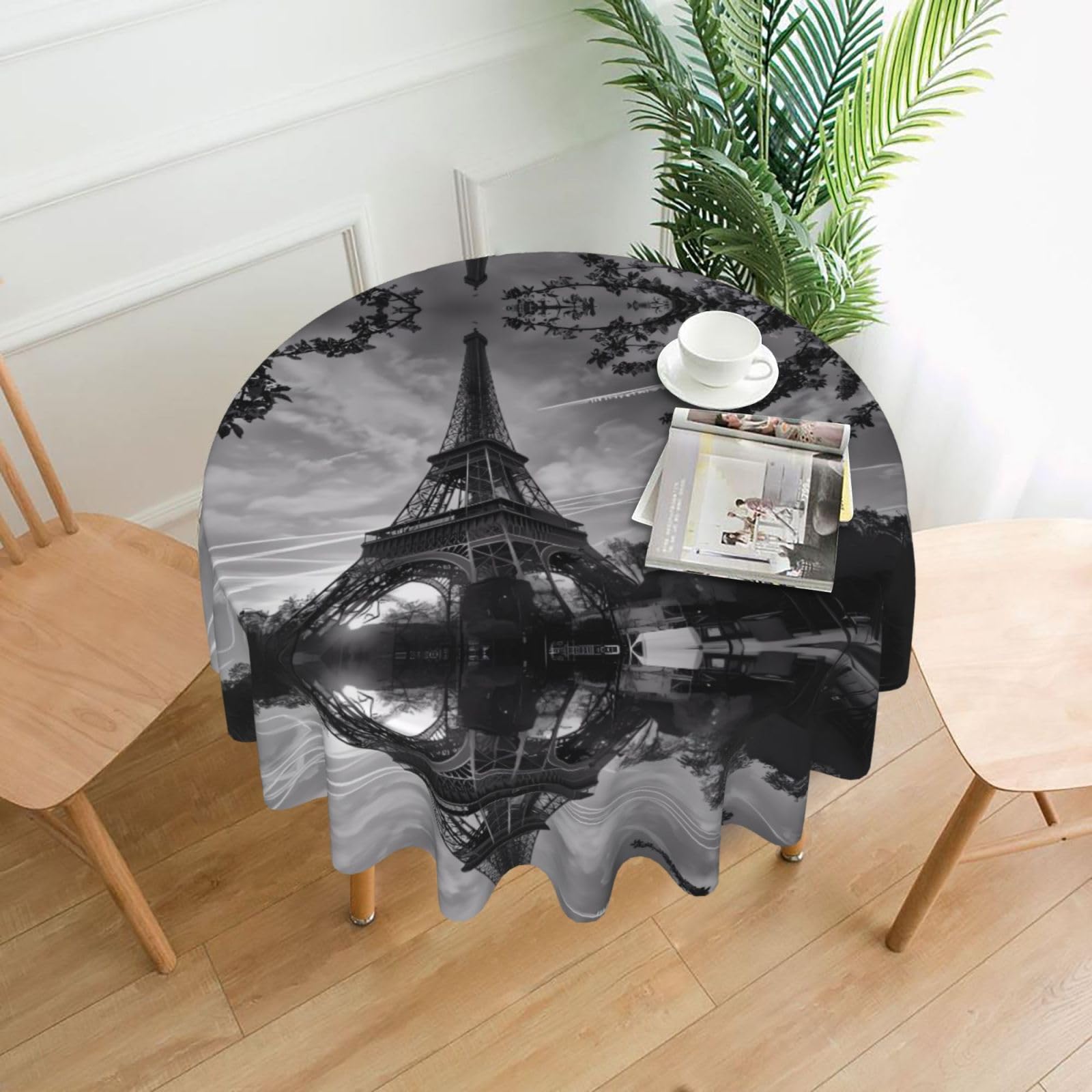WHJSSF Eiffel Tower Pattern Prints Round Decorative Tablecloth 60in - Elevate Your Dining Experience with a Stylish & Protective Table Throw