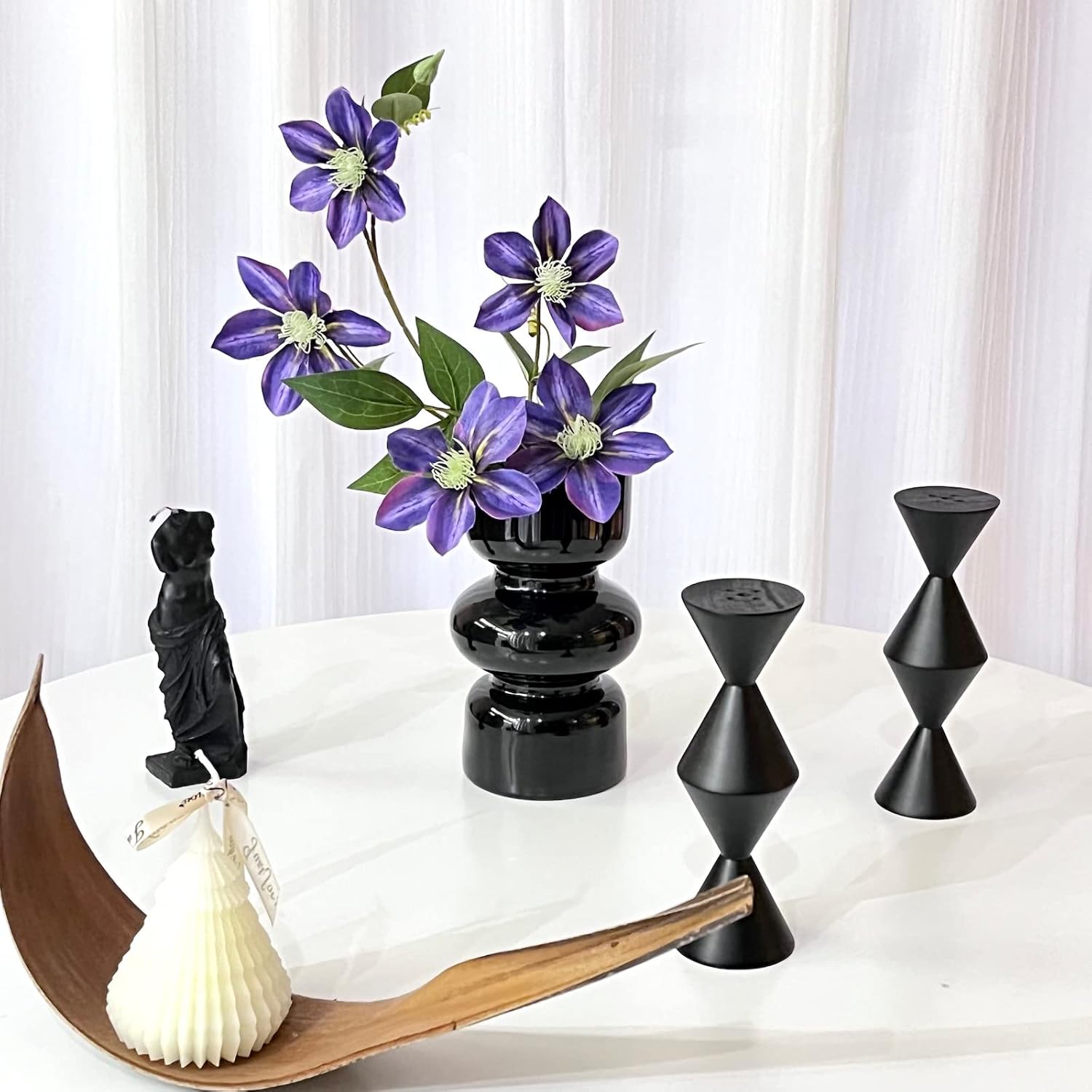 BLOFLO Black Glass Hydroponic Vase, 7Inches Glass Vase for Flower, Modern Geometric Three-Layer Floral Vases for Home Office, Wedding Table Decoration(Black) - Image 4