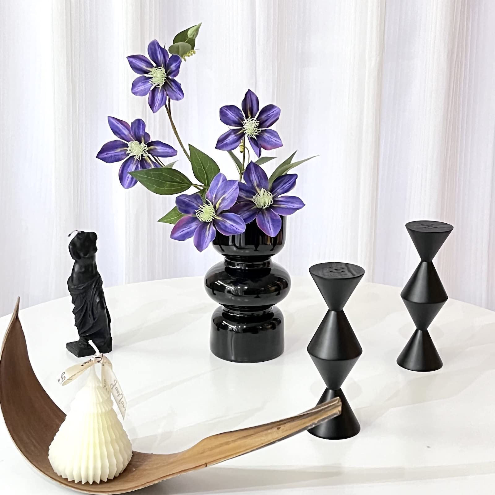 BLOFLO - Jarrón hidropónico de vidrio negro, jarrón de vidrio de 7 pulgadas para flor, moderno jarrones florales geométricos de tres capas para oficina en casa, decoración de mesa de boda (negro) 4