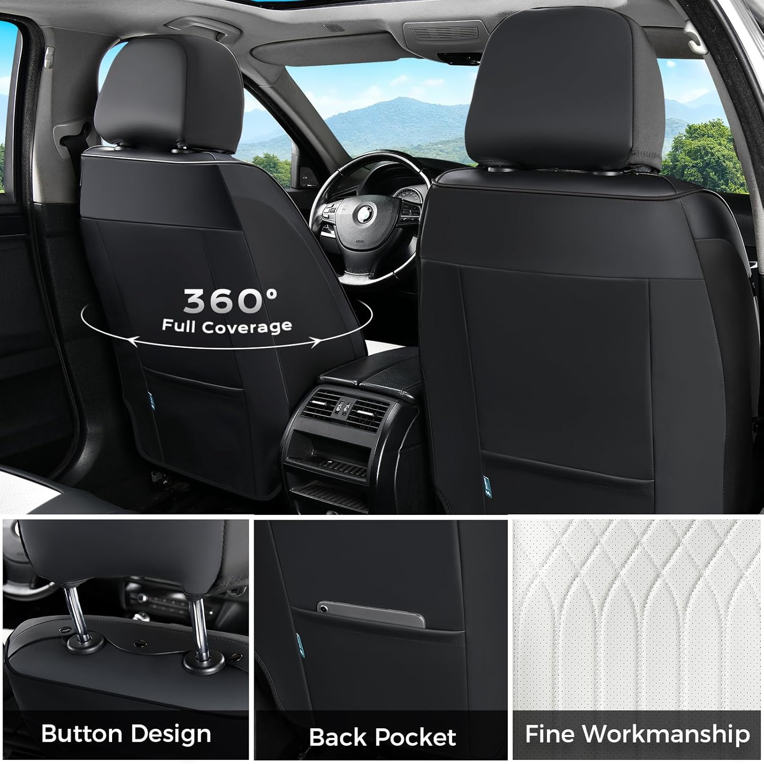 FLORICH Car Seat Covers Full Set, Leather Seat Covers for Cars, Car Seat Protector Waterproof Breathable, Universal Automotive Seat Covers, Front and Rear Car Seat Cover Fit for Most SUV Pick-up Truck