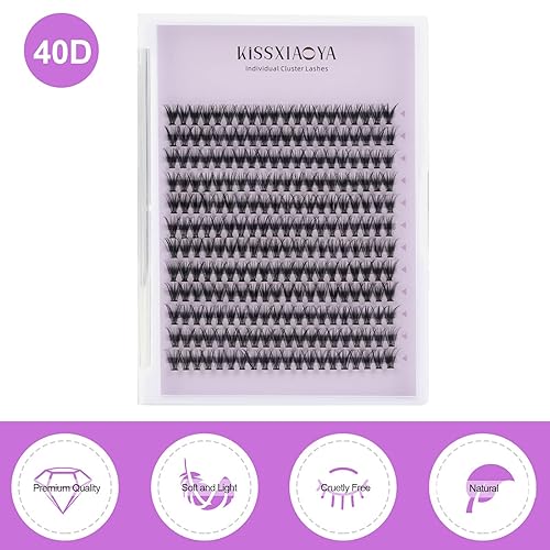Miniatura 3 de KISSXIAOYA Extensiones de pestañas en racimo, 240 extensiones de pestañas postizas en racimo 40D 0.07D, suaves y individuales, extensiones de