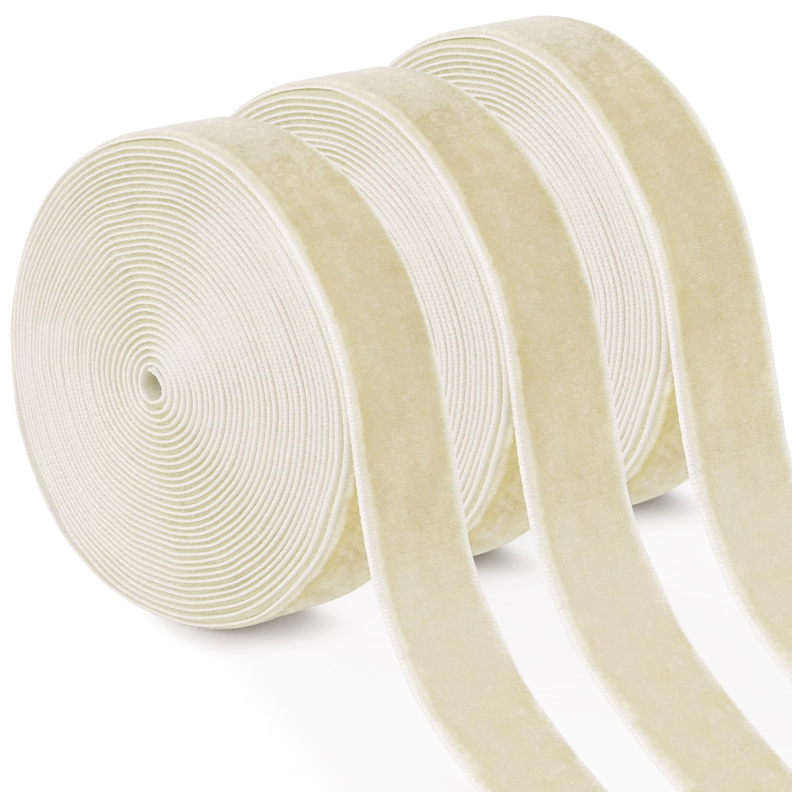 Uiopa 3 Rolls Cream White Velvet Ribbon 15mm x 4.5m Single-Sided Velvet Vintage Gift Ribbon Fabric Trim for Gift Wrapping, Wreaths, Flower Bouquets, Home Decor, DIY Crafts