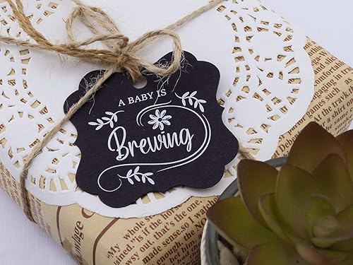 Miniatura 10 de Summer-Ray - 50 etiquetas de agradecimiento para baby shower, con texto en inglés "A Baby is Brewing" (blanco)