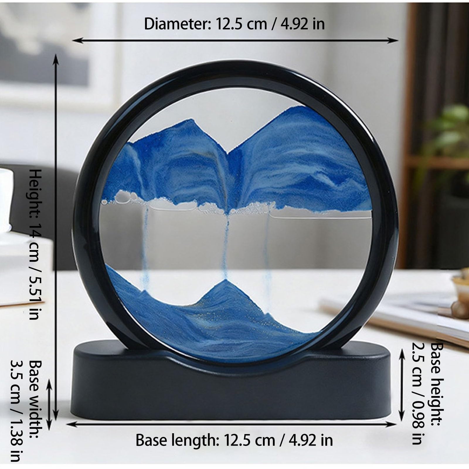 5 Pollici 3D da Scrivania Pittura di Sabbia Che Scorre, Paesaggio Arte della Sabbia in Movimento, Pittura di Vetro A Clessidra Decorazione Rilassante da Scrivania(Bianca)
