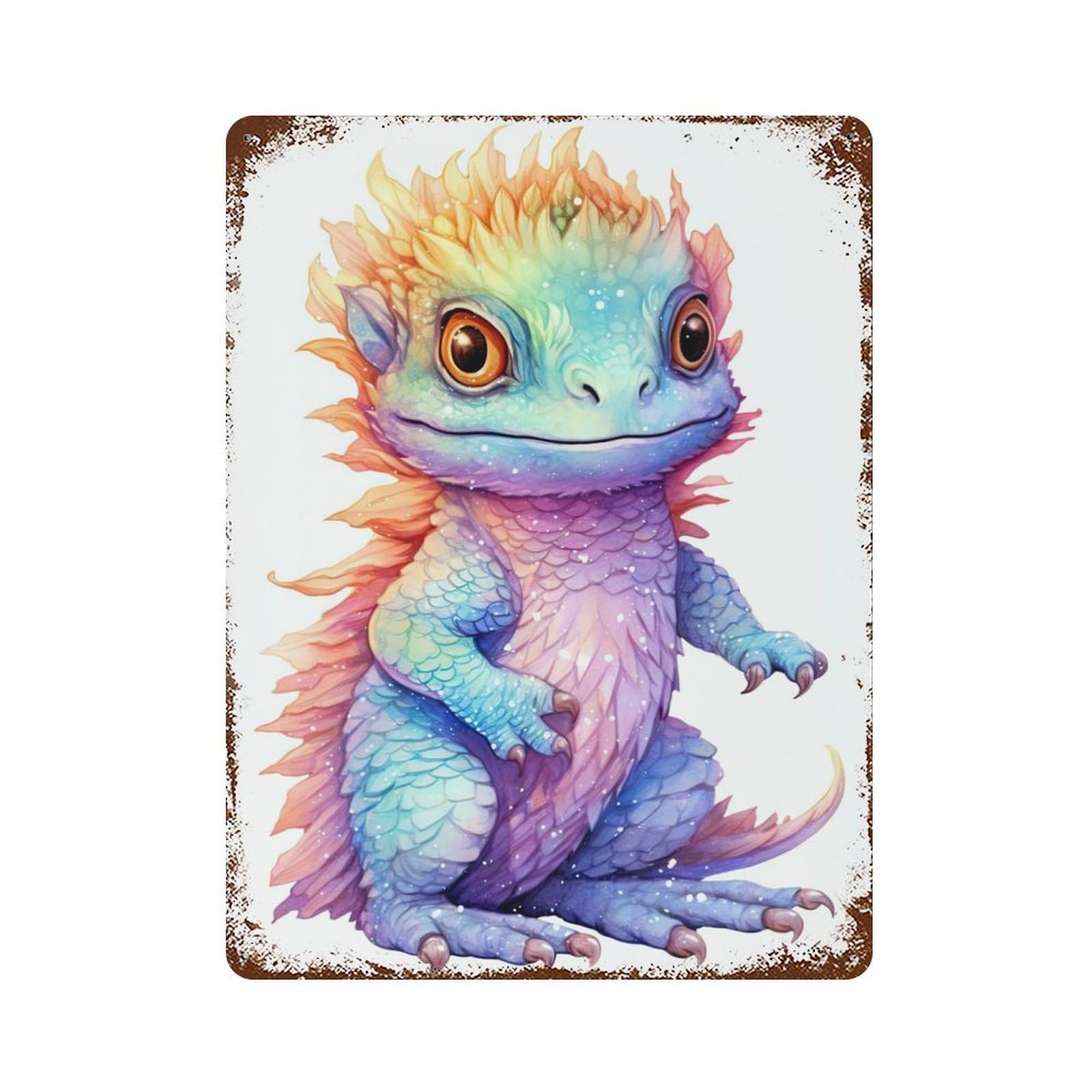 Watercolor Bearded Dragon Aged Metal Wall Plaque 15.7"x11.8", Industrial Home Decor for Pub, Kitchen And Man Cave Decor