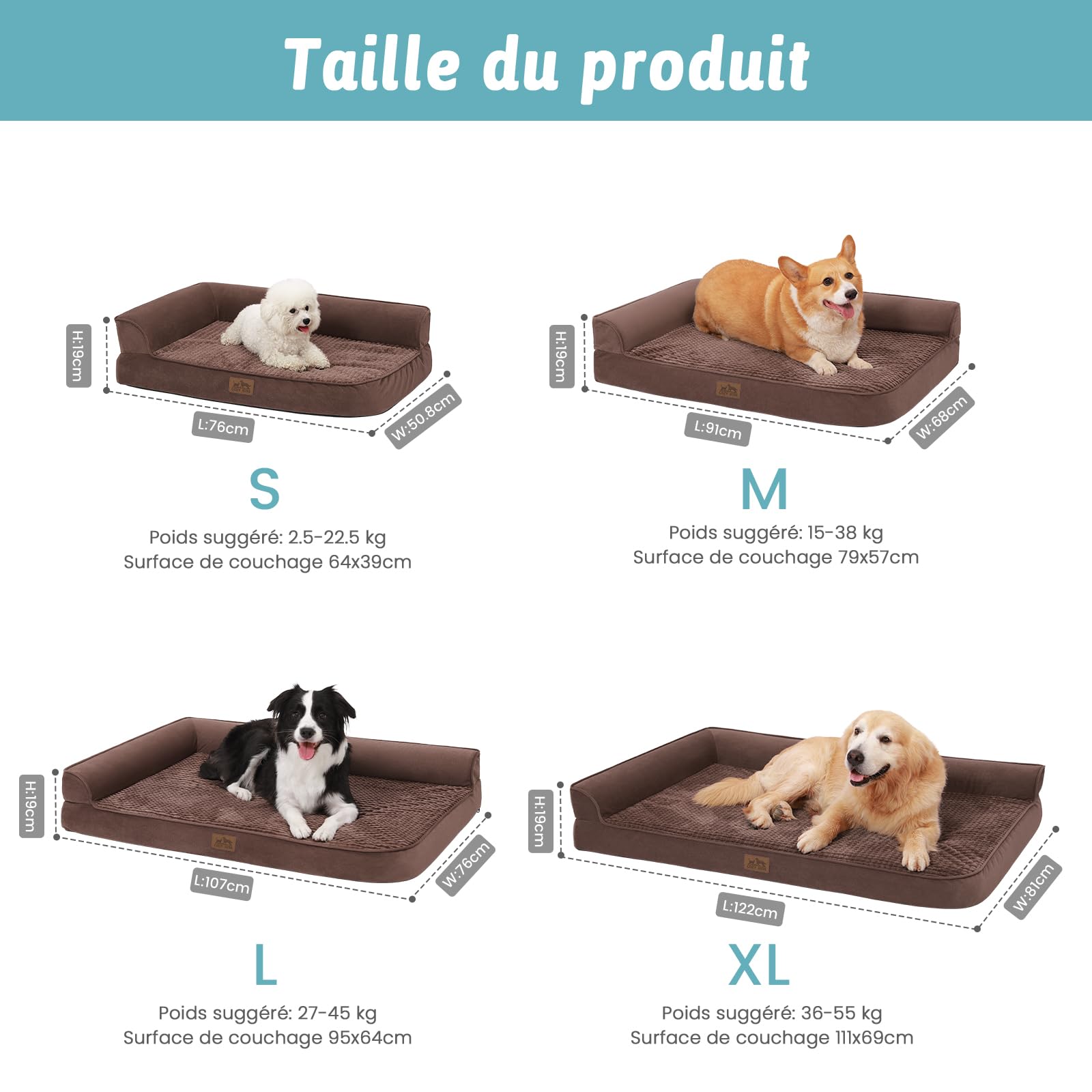COZY KISS Canapé Chien Orthopedique Dehoussable Grande Taille L 107cm