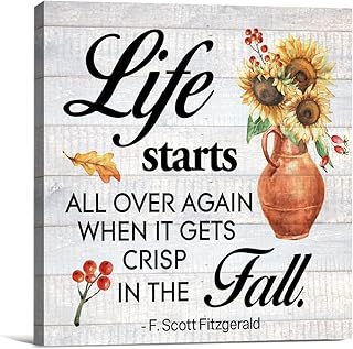 VAHATAN Fall Wall Art Decor Autumn Canvas Poster Painting Autumn Quote Print Framed Ready to Hang Rustic Home Decor (8 X 8 Inch)