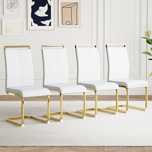 Miniatura 180 de AZmac Juego de 4 sillas de comedor modernas de cuero, sillas de cocina sin brazos, sillas de comedor con asiento acolchado tapizado y patas cromadas