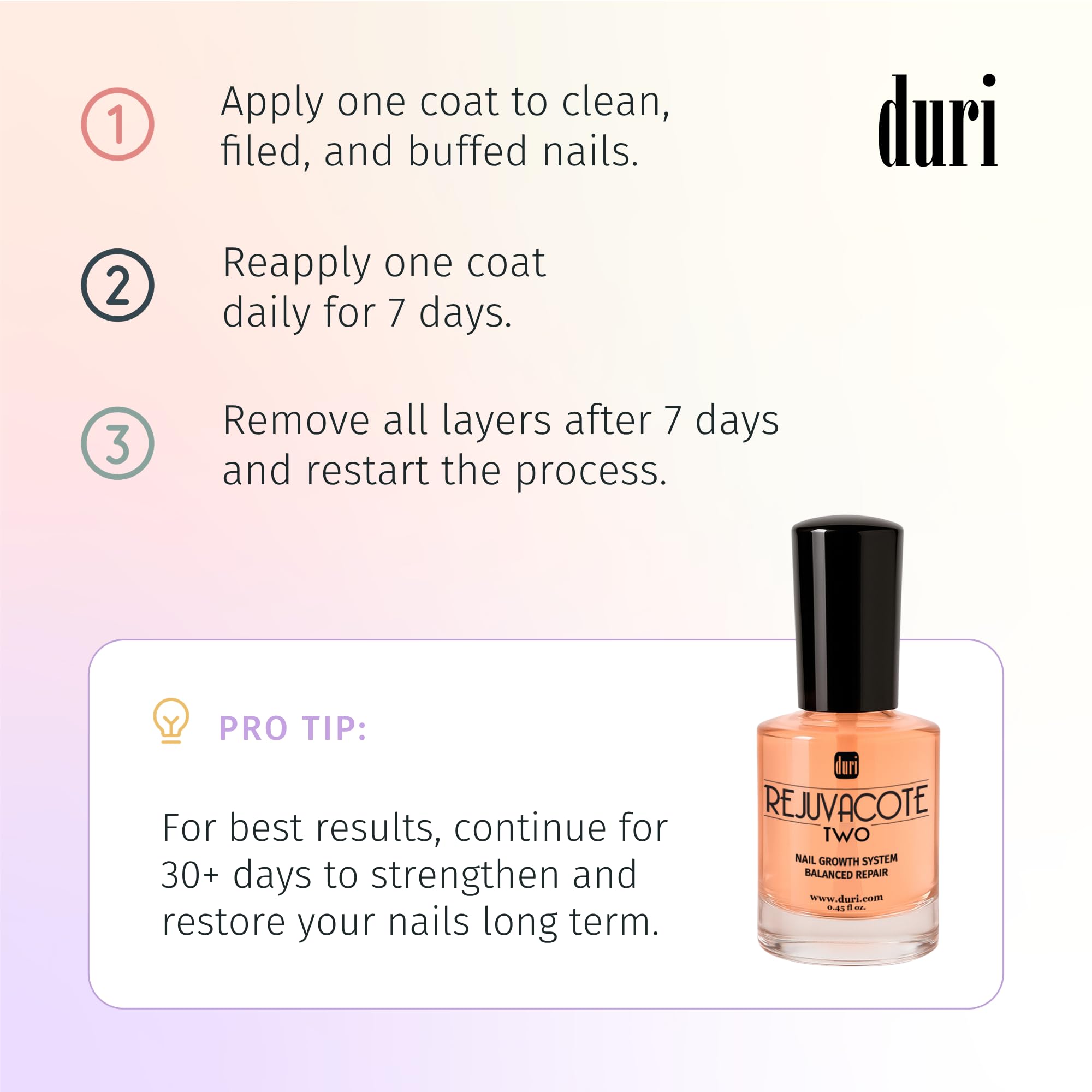 Duri Rejuvacote 2 Nail Growth System Base and Top Coat, 13.3 ml.
