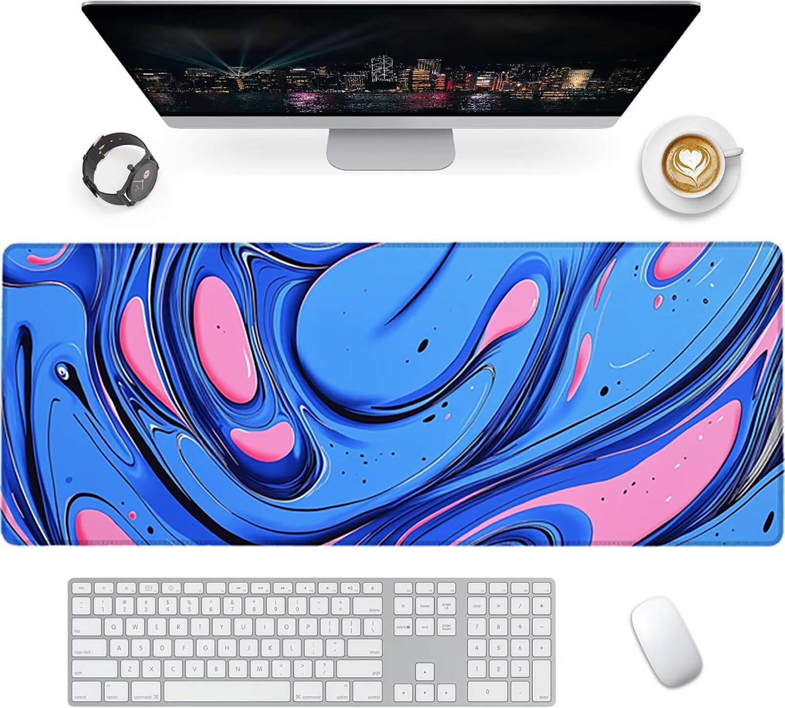 Lpfieonn Blau Großes Schreibtischunterlage, XXL Schreibtischunterlagen, Rosa XXL Wasserdicht Gaming Mousepad mit Vernähter Rand und Rutschfeste Gummibasis, für Laptop/Hause/Büro 120x60cm PF-1989