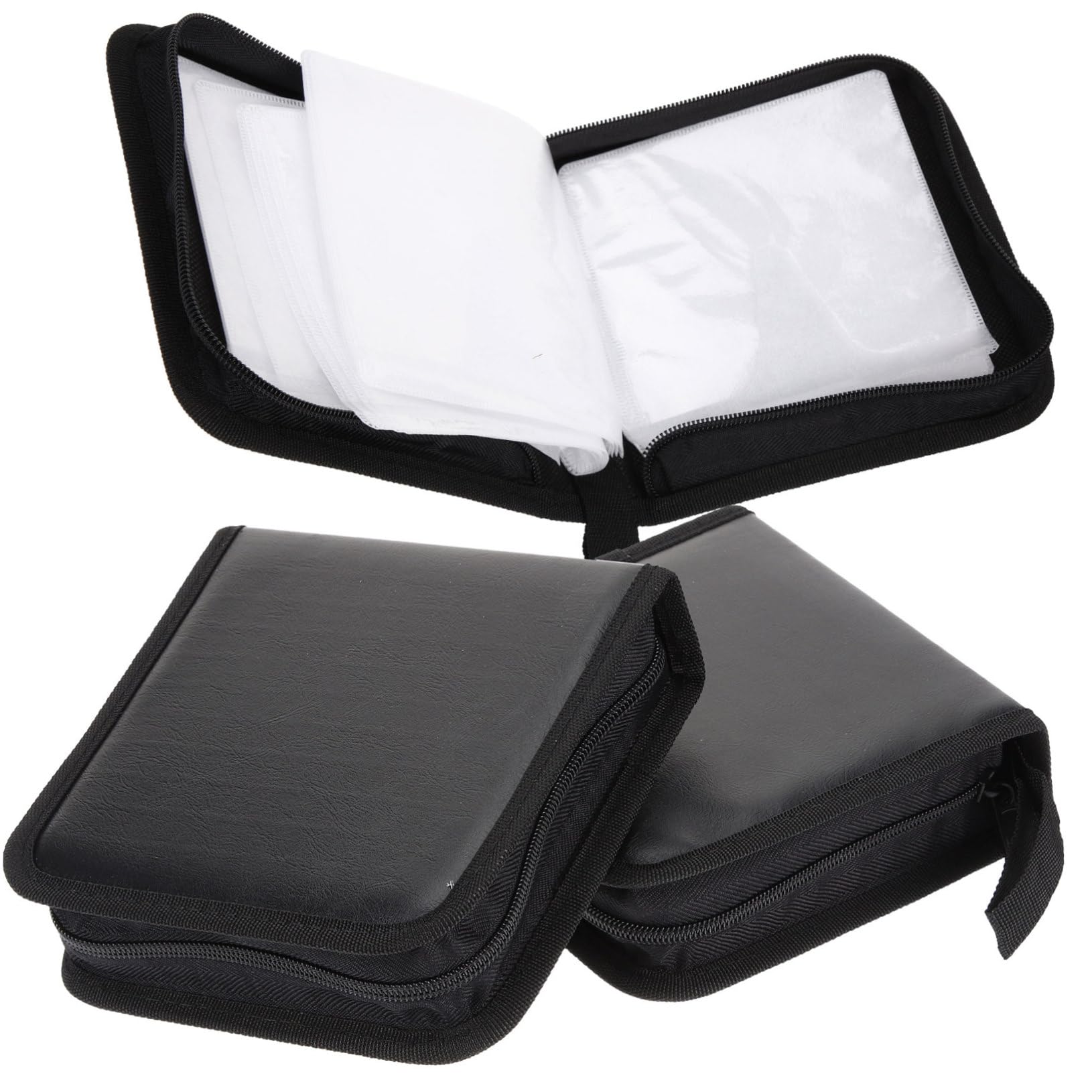 HOODANCOS 3Pcs Portable CD Case Holder Capacity Disc Wallet Bag Zipper CD Storage Organizer PU Faux Design for Car Home Travel Compact and