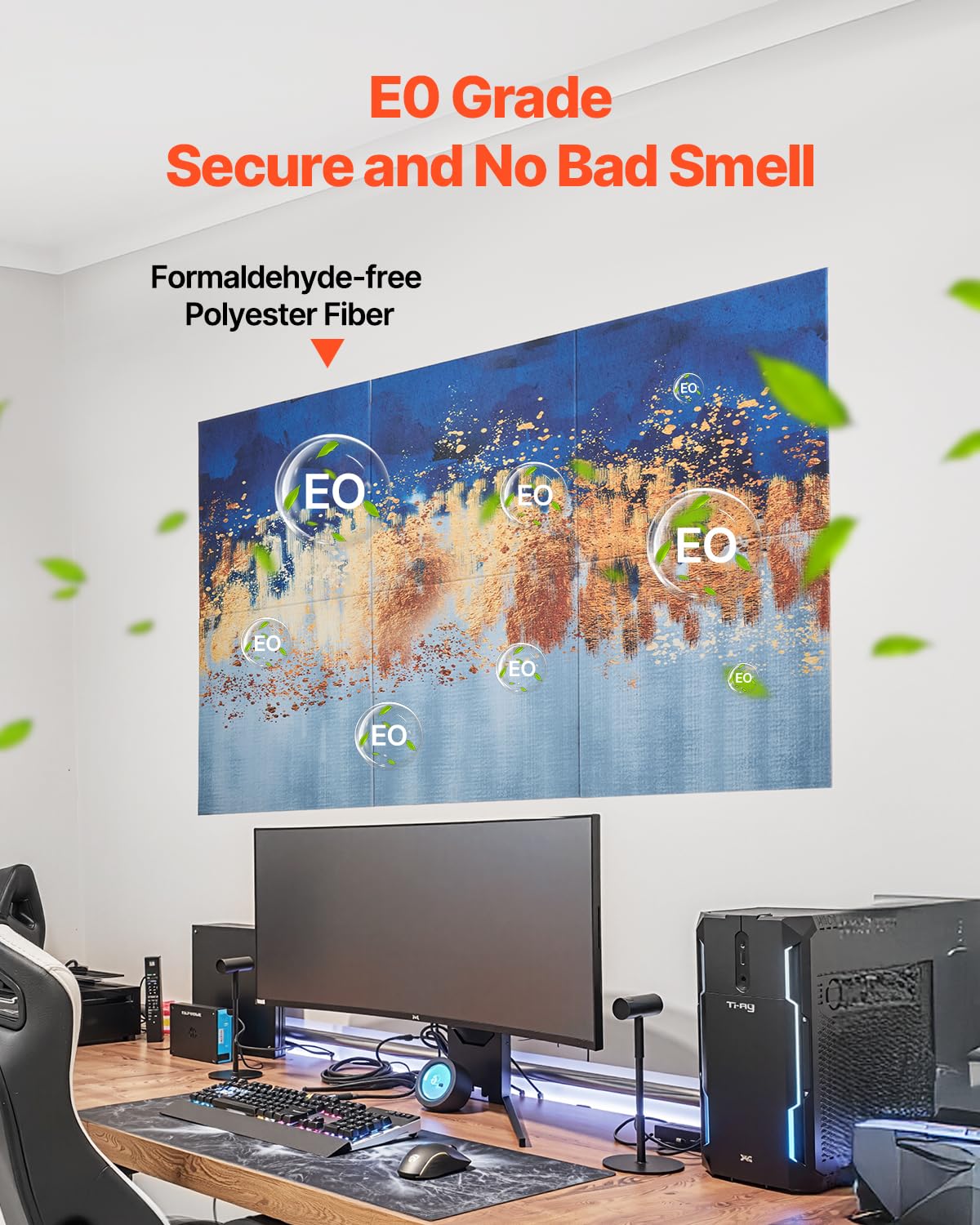 VEVOR Panneau Acoustique, Lot de 6, Mousse Acoustique Mural Autocollant 60x60x1 cm Panneaux Insonorisants Fibre de Polyester, Isolation Phonique Décorative pour Maison, Studio, Bureau, Motif Peinture