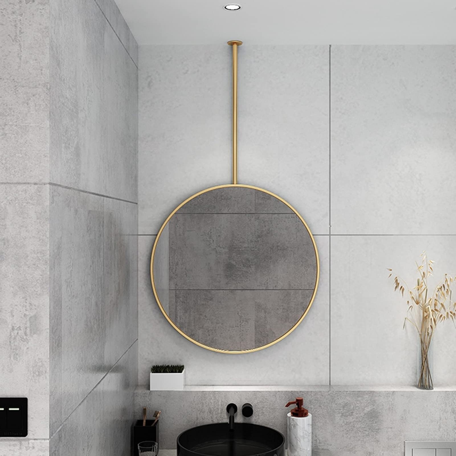 Miroir de salle de bain rond doré pour illuminer votre routine maquillage
