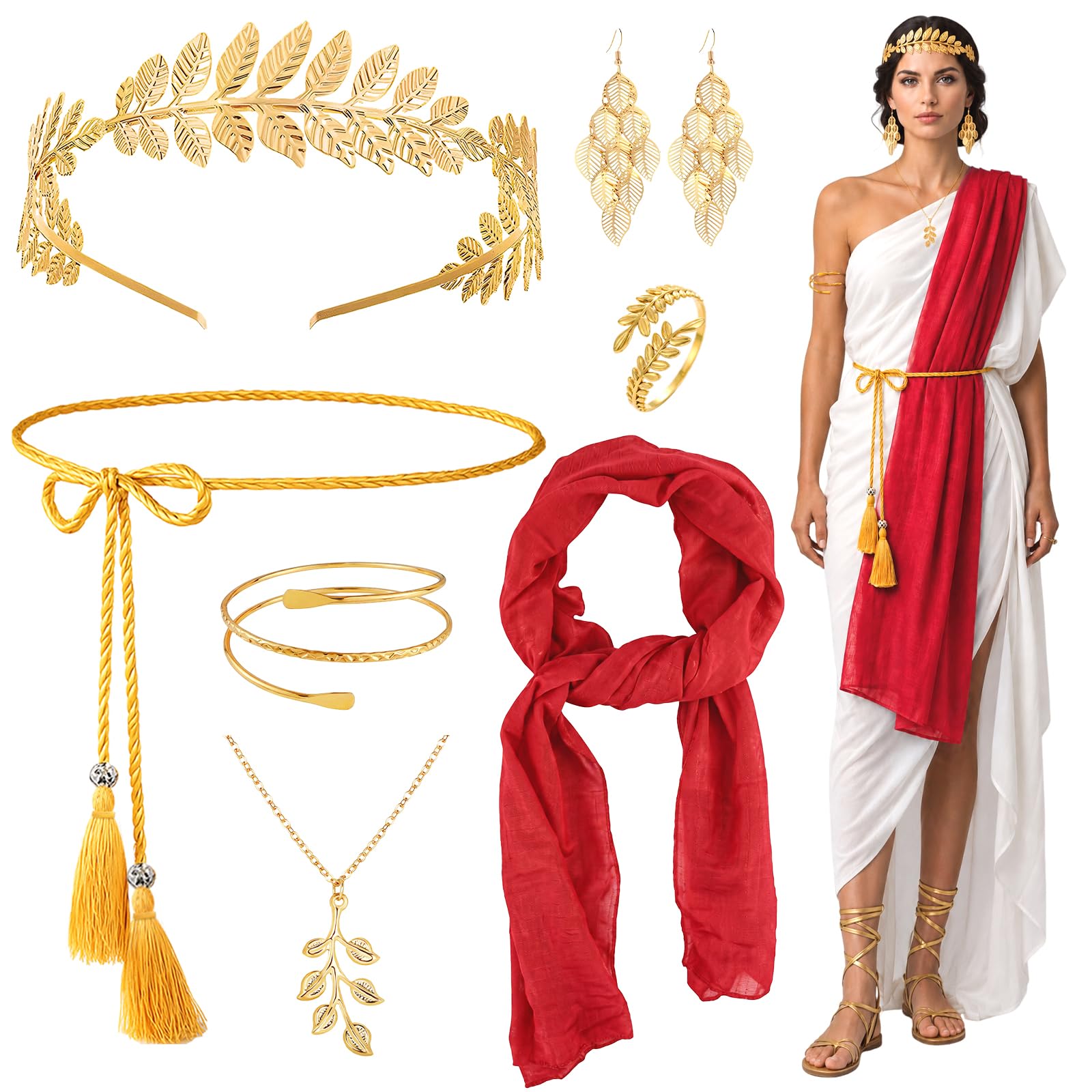 BYLUBON 7 Pcs Greek Goddess Costume Accessories Women Roman Toga