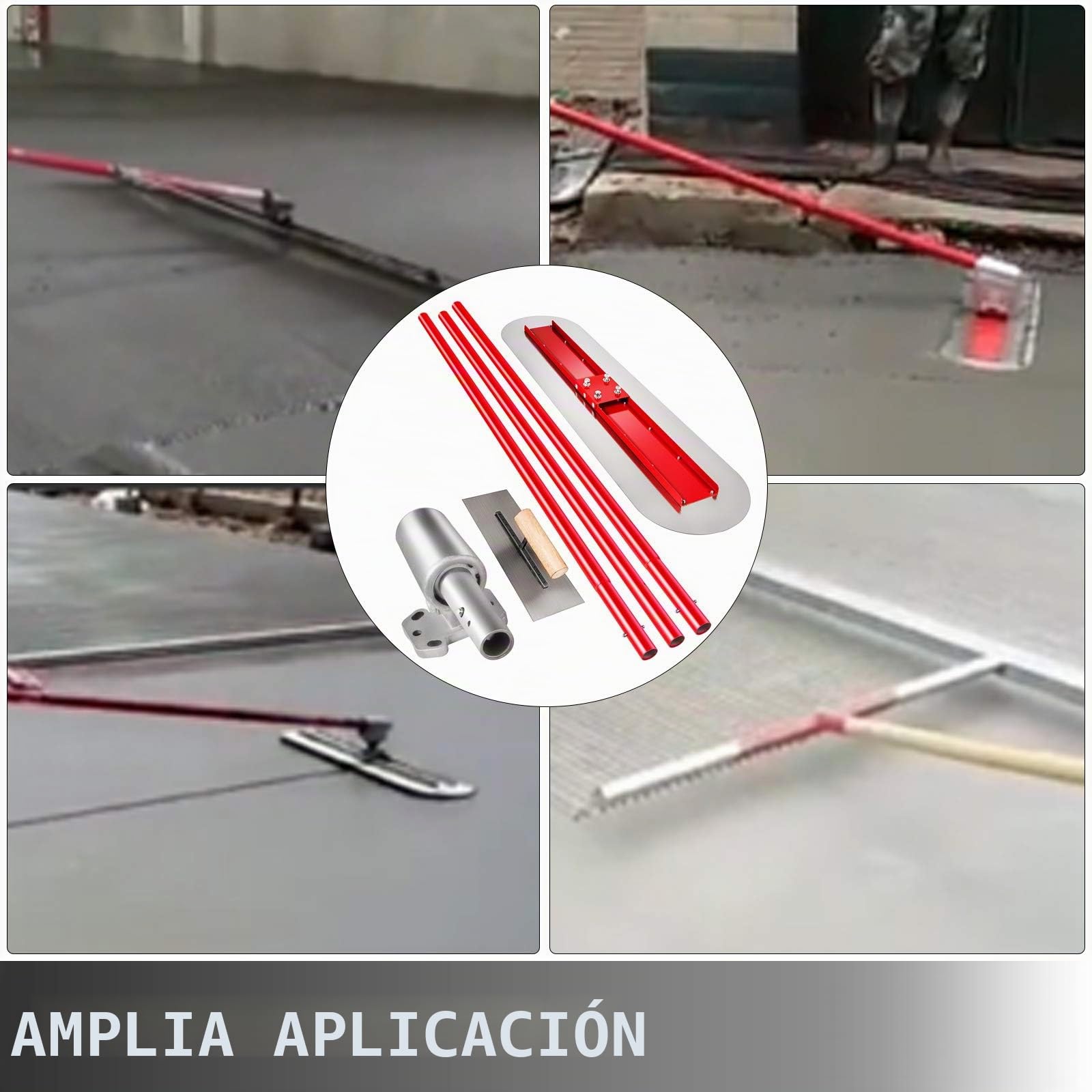 VEVOR Grande Taloche - Paleta de hormigón de Acero, Paleta de mampostería, 3 Asas de 1,8 m, Paleta de enyesado, Soporte Ajustable, hormigón Liso, Cuchillo de Recubrimiento, alisado