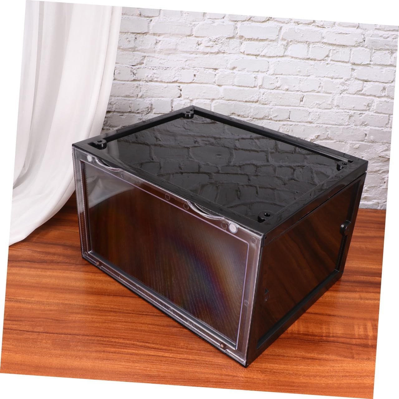 Alipis Side Open Black Stackable Shoe Boxes Lids Magnetic Type Shoes Organizer Storage Box Display