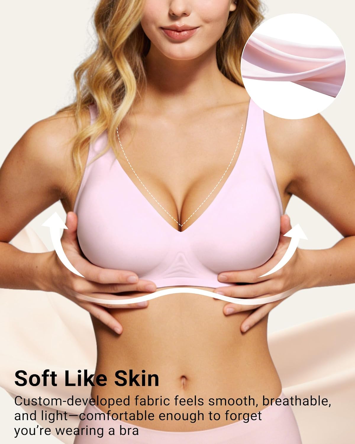As Fairy 2026 Deep V Wireless Push Up Bras for Women Soft Support Bra with Lift Comfortable T-Shirt Bra for Daily Wear