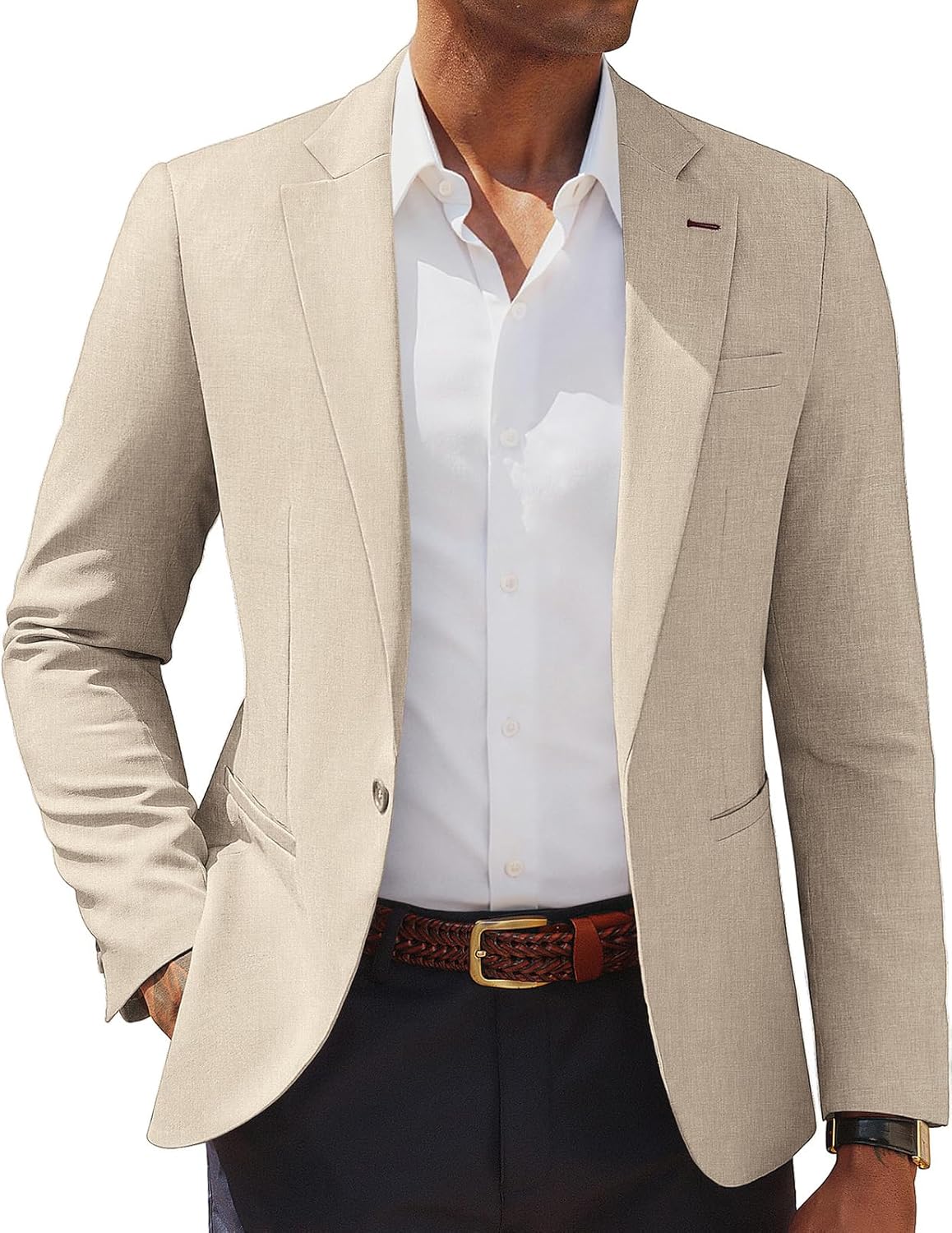 PJ PAUL JONES Men's Casual Blazer One Button Lightweight Sport Coats Solid Notched Lapel Suit Jackets