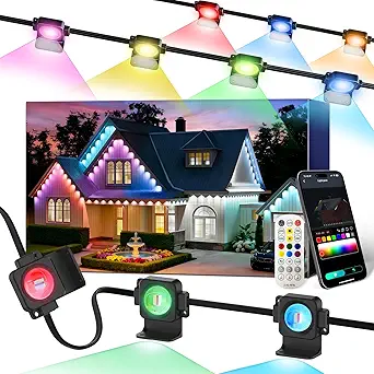 Permanent Outdoor Lights 33Ft 20 LEDs RGB-IC Smart Outdoor String Lights with Remote & App Control