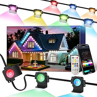 Permanent Outdoor Lights 50Ft 30LEDs, Smart RGB-IC Year Round Eave Deck Fence Outside Lights with Remote & App Control, Multicolor & White Individual DIY LED Christmas Holiday Decor