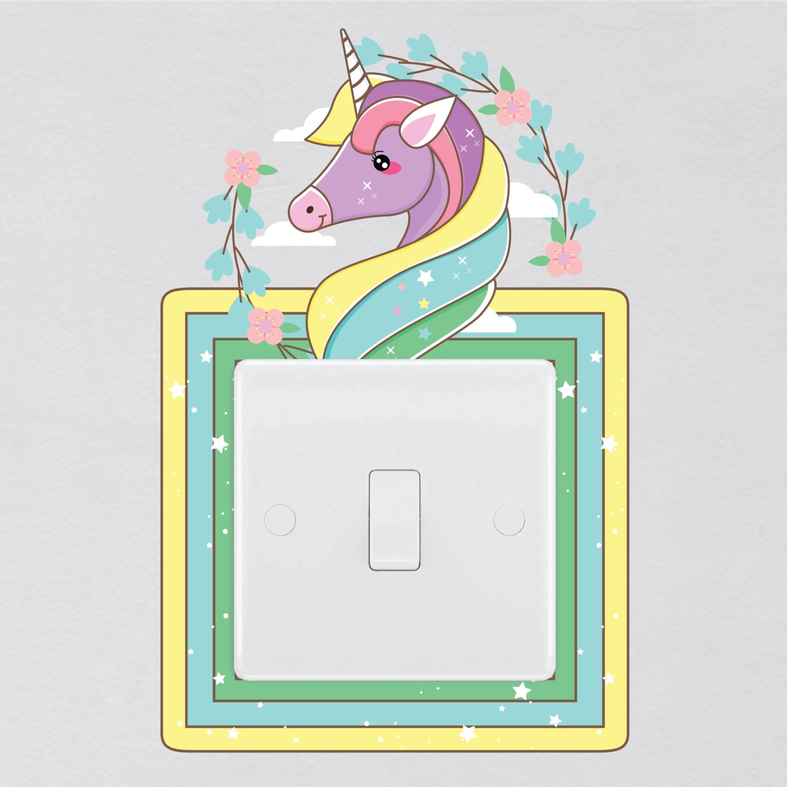 My Pixel Print Girls White Unicorn Light Switch Surround Sticker Cute Nursery Childrens Room Decal Wall Art Sticker Vinyl Kids Boys Bedroom Room Decor