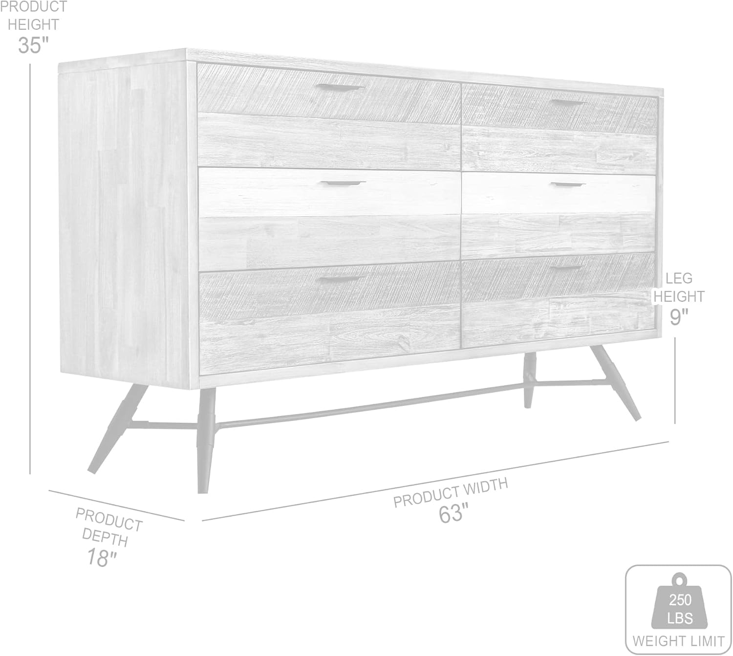 Armen Living Bridges 6 Drawer Dresser in Two Tone Acacia Wood
