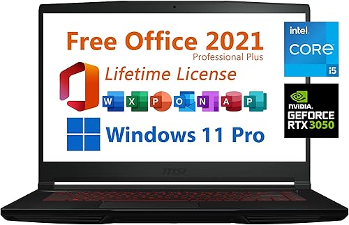 GF63 - Laptop delgada para juegos, Microsoft Office 2021 gratis con licencia de por vida, FHD de 15.6 pulgadas 144Hz, Intel 6-Core i5-11400H, NVIDIA