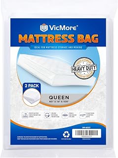 VICMORE 2-Pack Queen Mattress Bags for Moving & Storage – 4 Mil Heavy-Duty Plastic Mattress Cover, Tear-Resistant & Odorless, Reusable & Recyclable