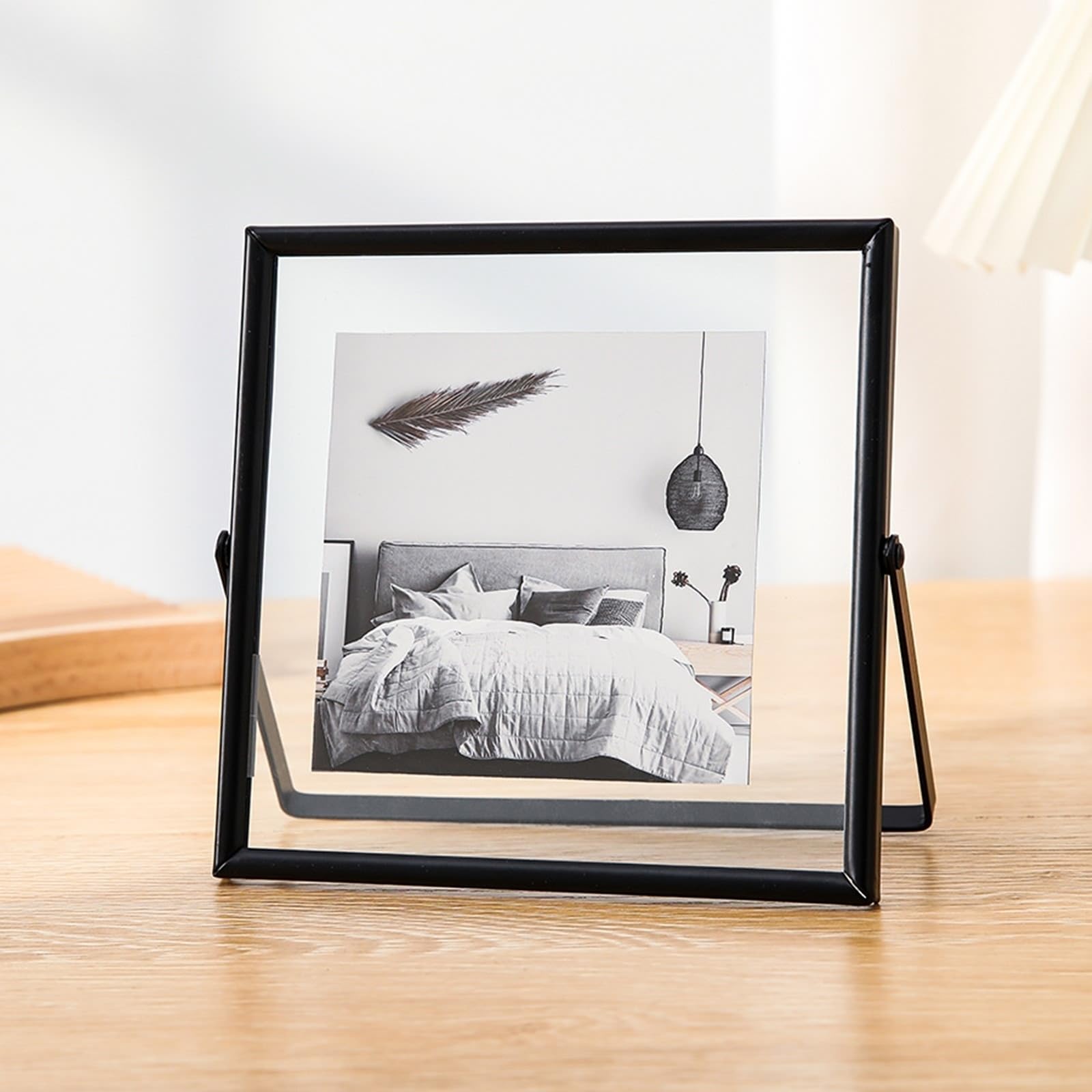 Fotorahmen Gehärtetes Glas, Rechteck Schwarz Bilderrahmen 20.32X25.4cm Tischplatte Picture Frame für Fotos, Bilder, Poster Horizontal Anzeige