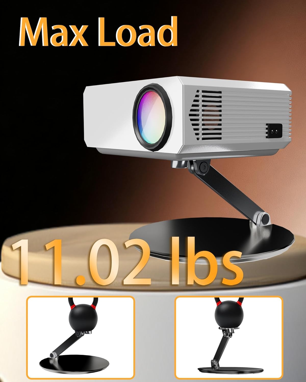 Foldable Stand For Projector - Foldable Table Projector Mount with 1/4" Thread, Height Adjustable, 360° Rotation Perfect Portable Aluminum Alloy Stand For Movie Nights And More, Black
