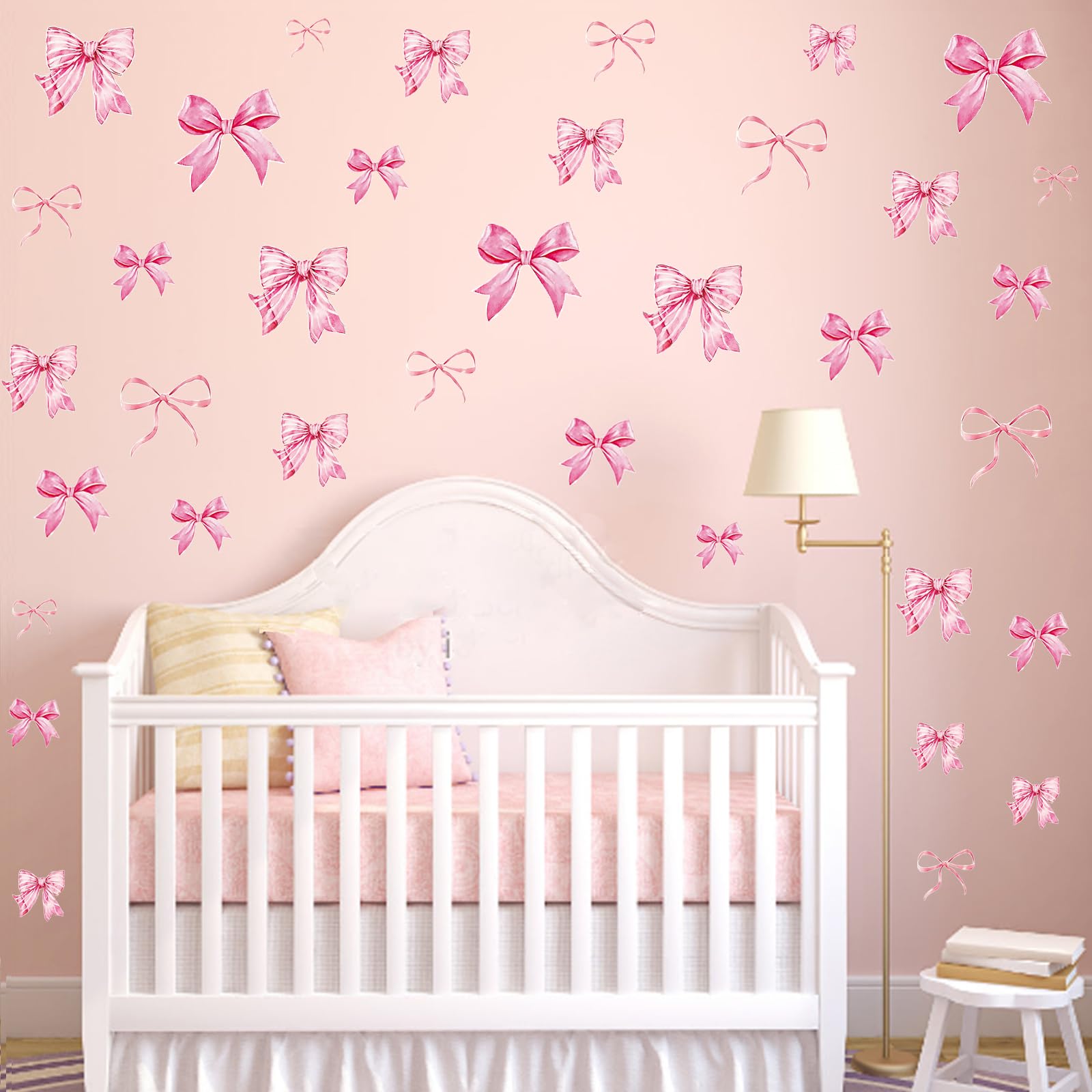 Stickers muraux nœud rose chambre fille | Décoration adhésive crèche et Saint-Valentin (12 pièces)