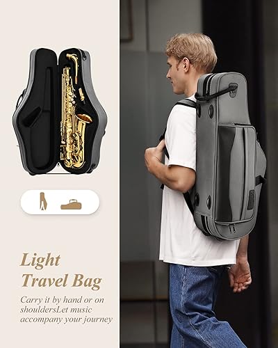 Vista 12 de Saxofón de bronce Eastar profesional Eb plano, kit completo para estudiantes principiantes con estuche de transporte, correas de boquilla, soporte