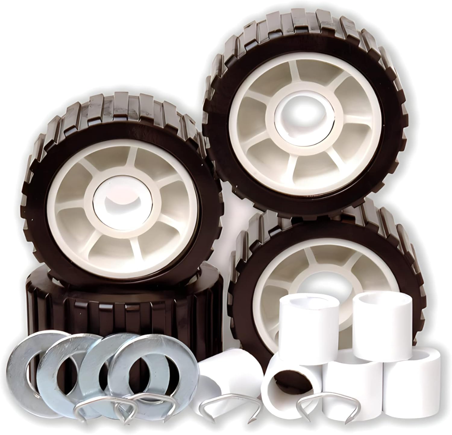 Tie Down Engineering Hull Sav'r 5 inch PVC Ribbed Wobble Roller Kit | 7/8 inch and 1-1/8 inch Shafts | Boat Trailer Parts & Accessories | Boat Trailer Roller Kit