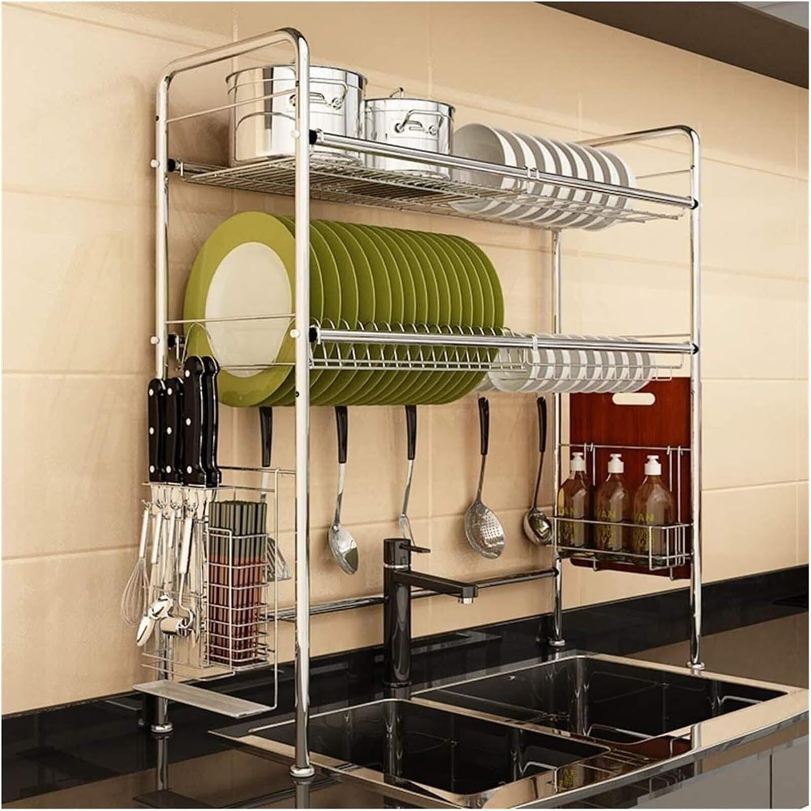 SaryEdge 86CM Dish Drying Rack,Large Dish Drying Rack Dish Drainers Over Sink Dish Drying Rack,Stainless Steel Dish Rack Utensil Holder Kitchen Drainer Counter Organizer Supplie,
