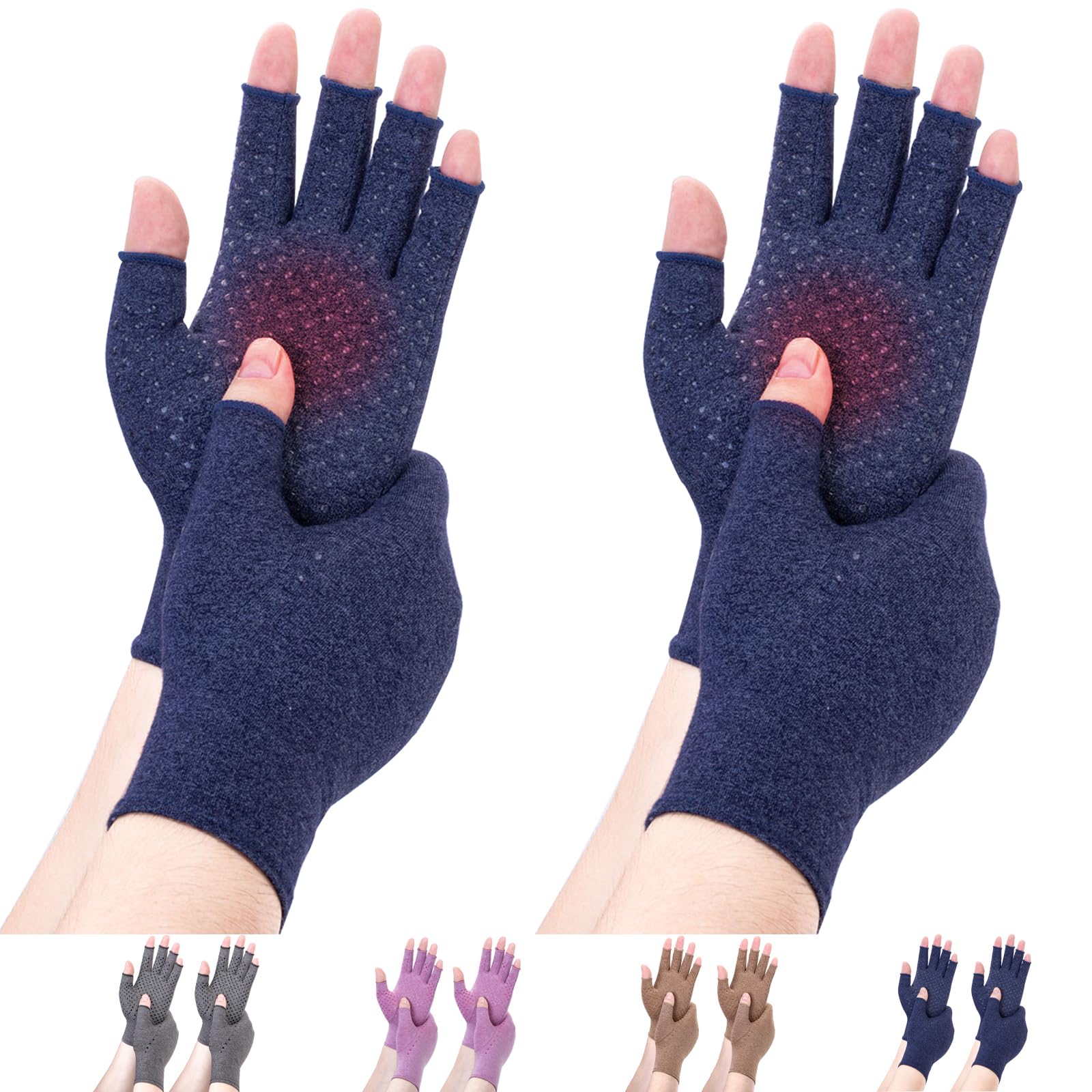 DRNAIETY 2 Pairs Arthritis Compression Gloves, for Women & Men Hand Arthritis, Anti-Slip Glue dot Gloves for Work（L Navy Blue）, Grey, L
