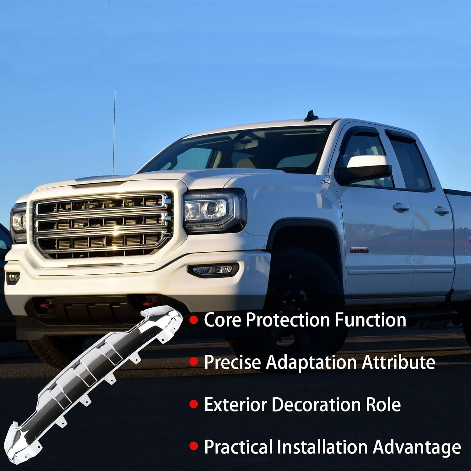 Front Bumper Skid Plate Compatible with GMC Sierra 1500 2016-2019 Valance Panel Lower Cover Bumper Replace:GM1015123 23243494 2496484990 3375474 23243493(Chrome)
