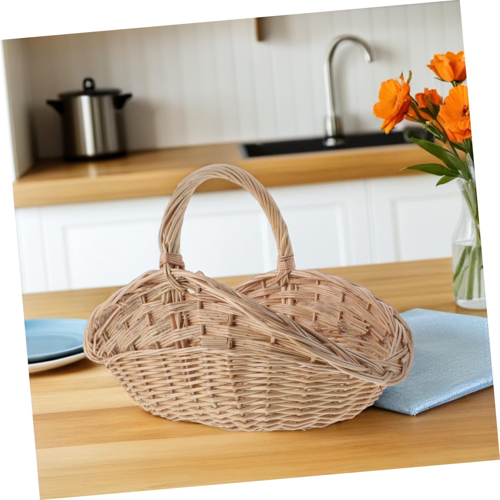 Toddmomy Cesta de Mimbre Tejida Mano para con Asa Resistente y Decorativa para Picnic Organización de Cocina y Bodas Diseño Natural y Rústico