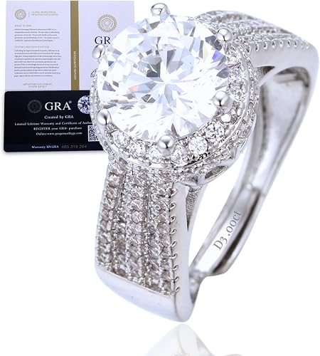 Halukakah Bague pour Femme Moissanite D3,0 ct en Argent 925 Plaqué Platine avec 