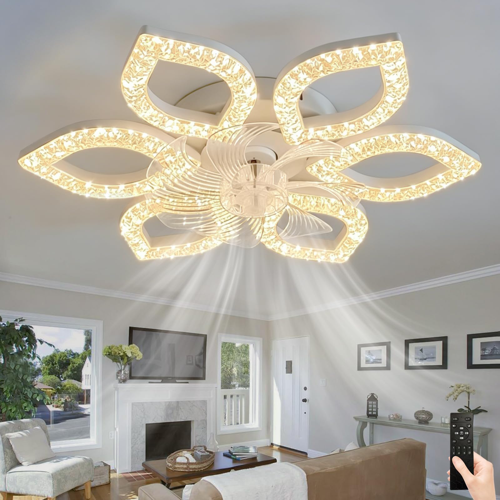 SXDMOUBK Ceiling Fans with Lights,6-Speed,Remote & App Control Reversible,Quiet LED Ceiling Fan Light,Bedroom Fan Light,with Timer,Dimmable and Memory,for The Living Room,63cm-White