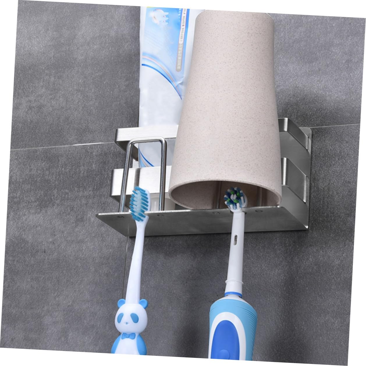 Sosoport Porta Spazzolino in Acciaio 304 Doppio Supporto da Parete Ventilato e Compatto per Bagno Organizer Elegante per Spazzolini e Dentifricio Salvaspazio e Resistente