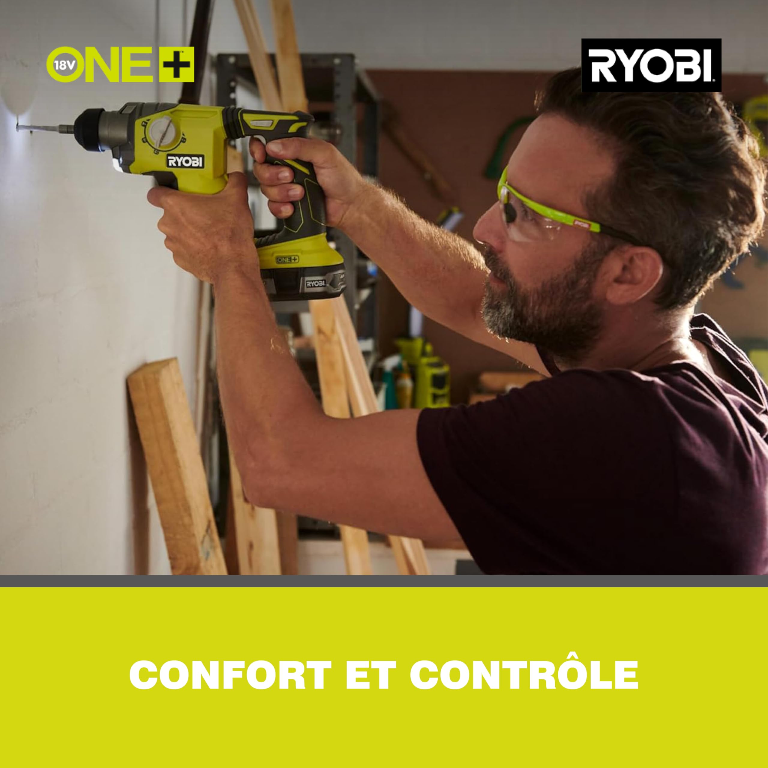 RYOBI - Perforateur SDS+ Sans Fil 18V ONE+ R18SDS-125S – 4 Modes, Mandrin SDS+, Batterie 2.5Ah + Chargeur Inclus, Idéal Béton et Maçonnerie