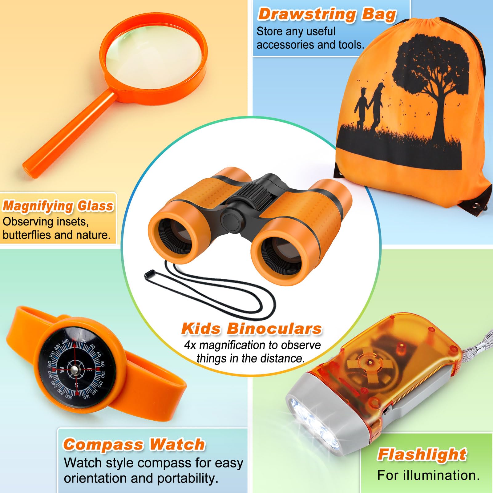YOPINSAND Set da esplorazione per Bambini, binocolo per Bambini, Kit da Esploratore con Zaino, Giocattolo da Esterno, Ragazze e Ragazzi