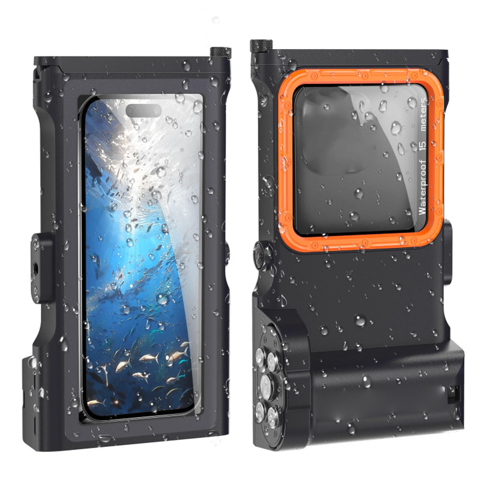 Funda de Teléfono Subacuática Impermeable 15m para Snorkeling Fotografía de Buceo Compatible con iOS 17 16 15 14 13 Pro MAX (Azul y Naranja)