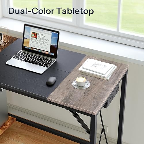 Miniatura 7 de HOOBRO Escritorio para computadora, escritorio de oficina en casa con toma de corriente, escritorio de escritura con 2 estantes, escritorio pequeño