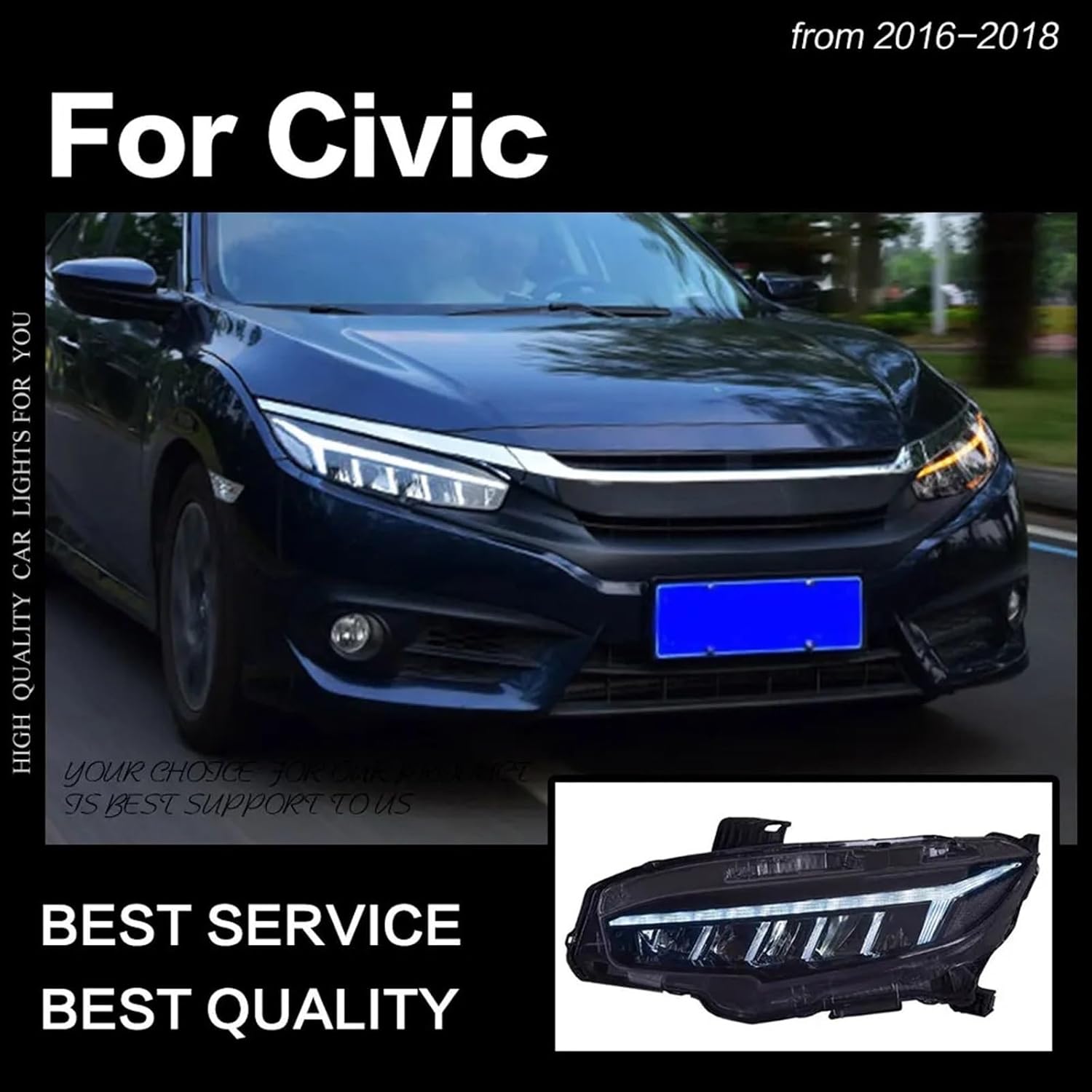 Car Styling Compatible For Civic Headlights 2016-2018 All LED Headlight DRL Dynamic Signal Hid Head Lamp Bi Xenon Beam Auto Accessories