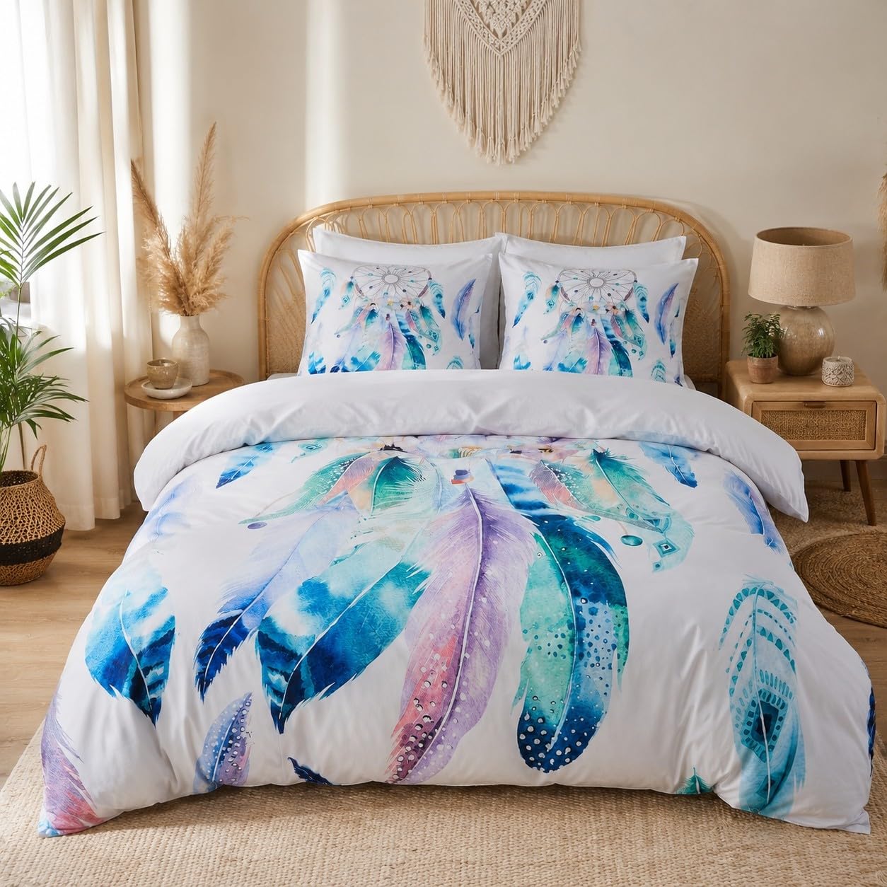 TMMDH Feather Dreamcatcher Super King Duvets Set for Dorm