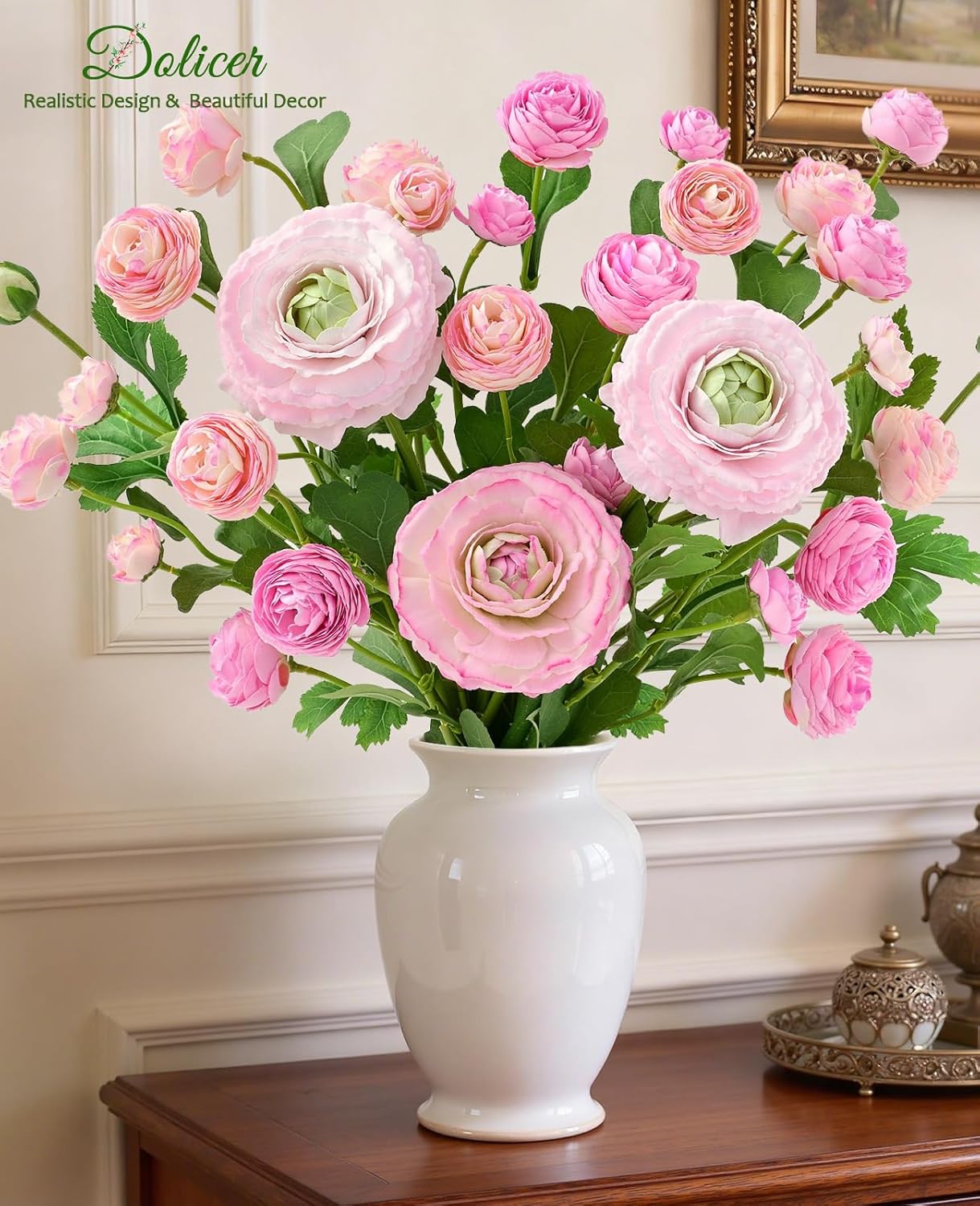 Dolicer Real Touch Ranunculus Artificial Flowers, 12Pcs 18 Inch Fake Peonies Artificial Flowers, Faux Flower for Vase Faux Peony Bulk for Home Table Wedding Bridal Bouquet Decor