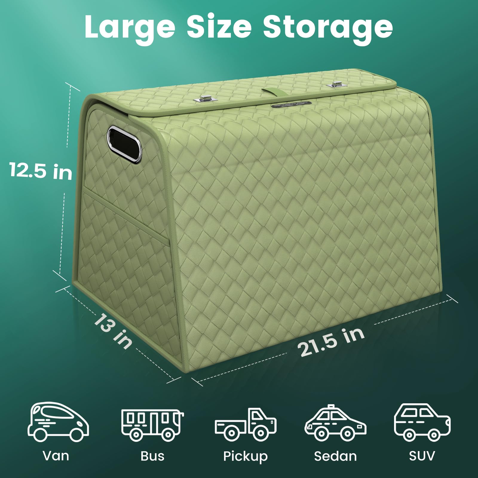 Faltbarer Kofferraum-Organizer für Auto, Leder-Auto-Aufbewahrungs-Organizer für SUV, LKW, MPV, zusammenklappbar, mehrere Fächer für Einkaufen, Camping, Aufbewahrungsbox (groß, mintgrün)