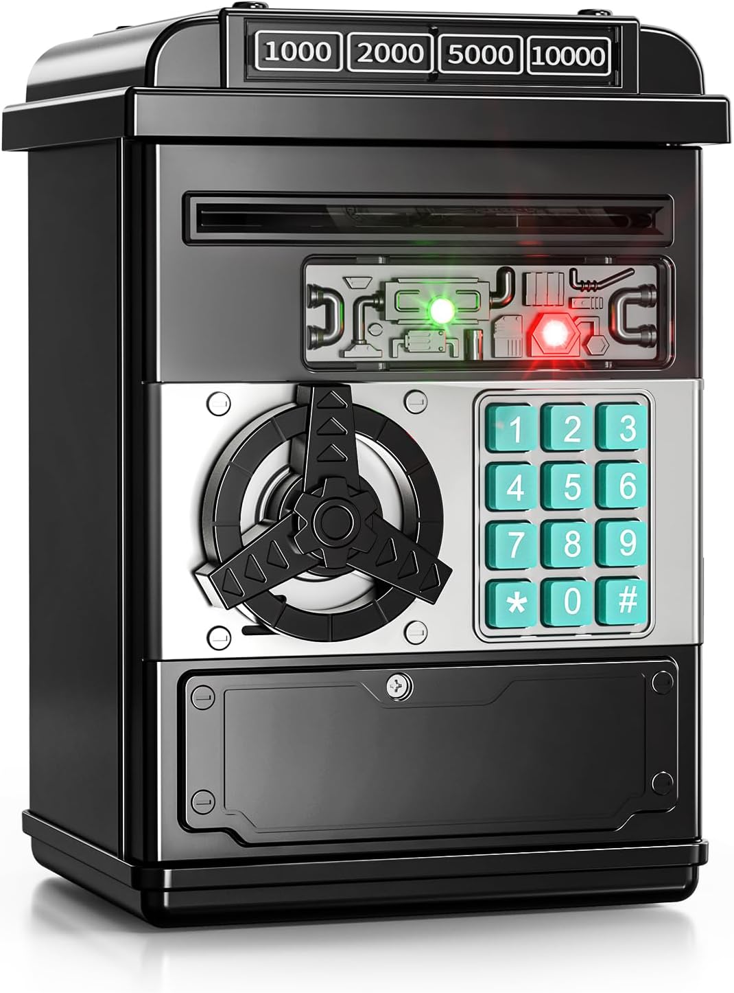 TEMI Piggy Bank for Kids, Electronic Coin Money Bank for 3 4 5 6 7 8 9 10 Year Old Boys Girls Gifts, Cash Coin Can ATM Bank for Kids 5-7, Christmas Birthday Gifts (Black)