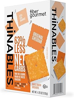 Fiber Gourmet Thinables Baked Cheese Crackers Healthy Low Net Carb Keto - Real Cheddar, High Fiber, 70 Calories, 6g Net Carbs, 13g Fiber, 5g Protein, Kosher - 4.25 Ounce (Pack of 1)